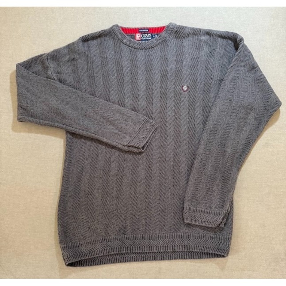 Vintage Chaps Ralph Lauren Hand Framed Sweater Mens XL Gray Pullover Long Sleeve